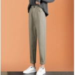 New Korean Fashion High Waist Loose Casual Tweed Pants Grandma Harlan Women'S Trousers Female