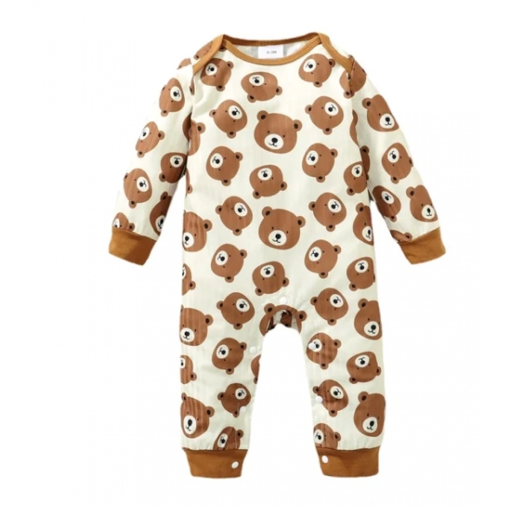 Newborn Baby Boy Romper Long Sleeves Cute Bear Print Bodysuit Spring Autumn Infant Boy Casual Jumpsuit Clothing 