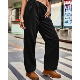 Drawstring Cargo Long Pants Women Casual Loose Elastic Waist Trouser Fashion Autumn Pantalon 2023 New Pockets Street Pant