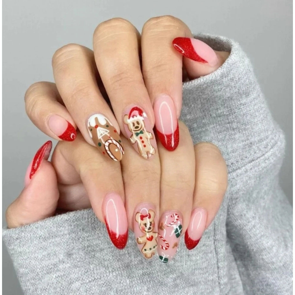 Christmas Ballet False Nail Manicure Acrylic Artificial Full Nail Tips Press On Nails Gingerbread Man Ballerina Fake Nails